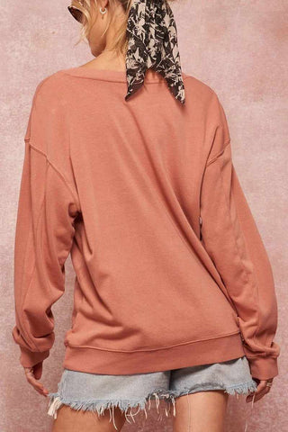 Garment Dyed French Terry Graphic Sweatshirt-Rose
