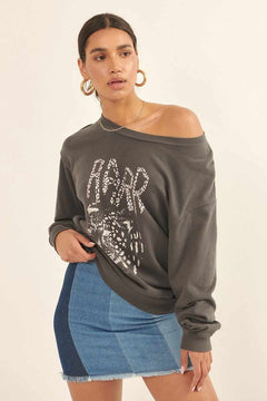 Garment Dyed French Terry Graphic Sweatshirt-Charcoal