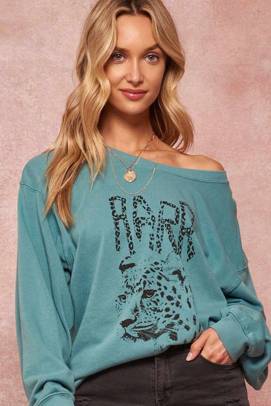 Garment Dyed French Terry Graphic Sweatshirt-Jade