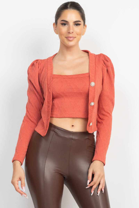 Geometric Blazer & Cami Top Set-Terracotta