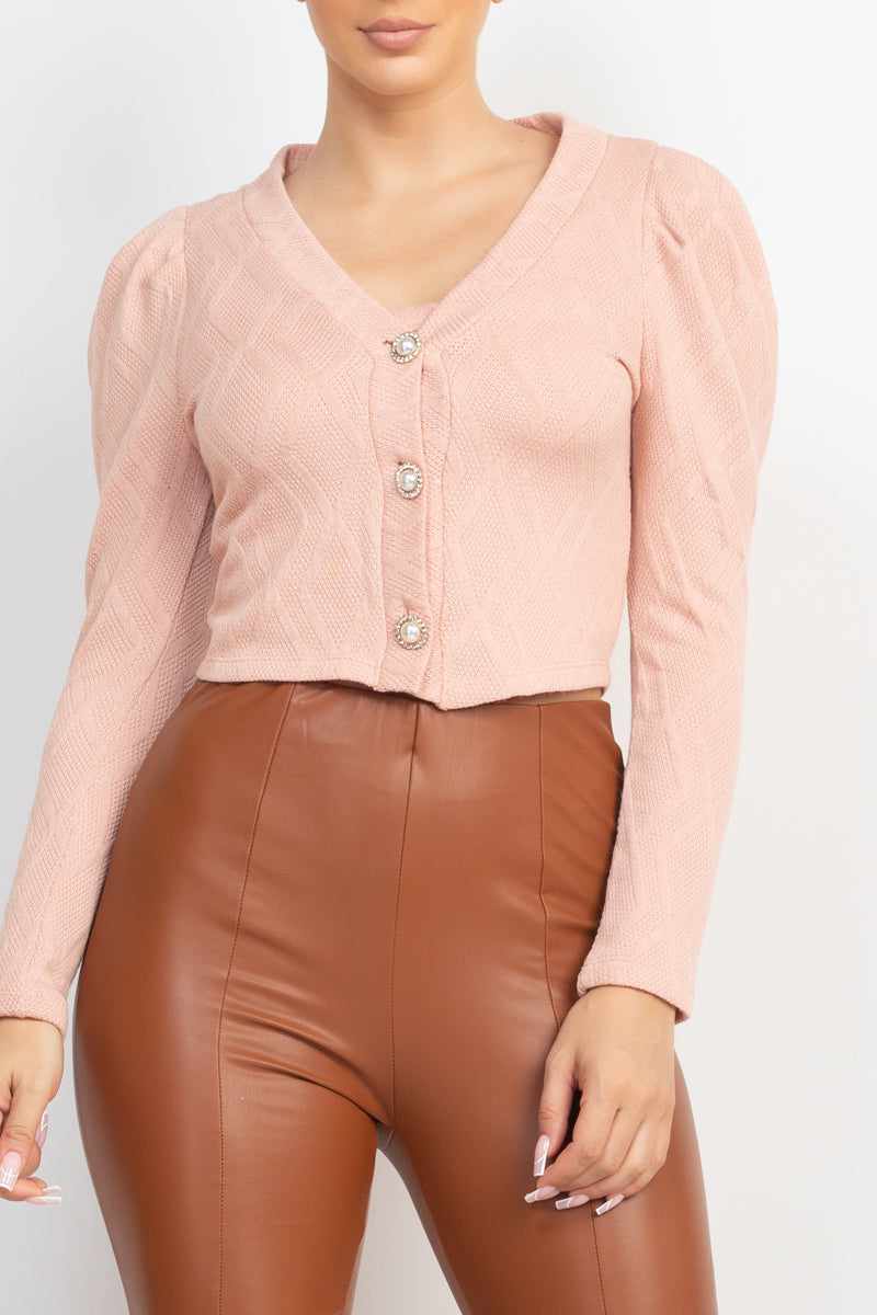 Geometric Cami Puff Sleeves Blazer Top Set-Dusty Blush