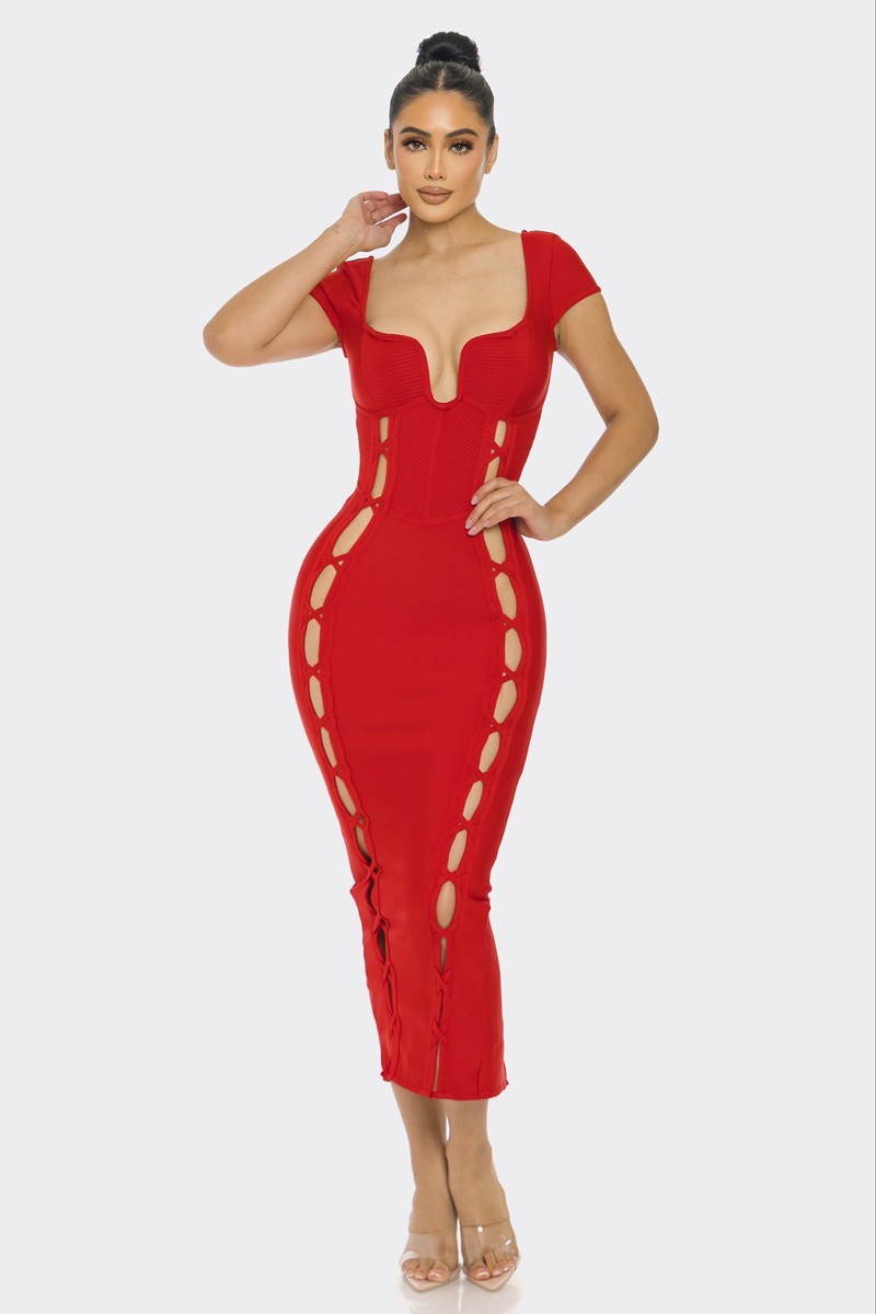 Girls Night Red Bandage Midi Dress