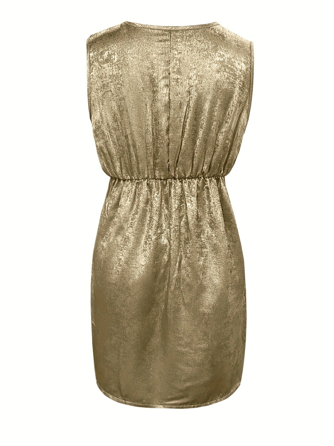 Gold Ruched Surplice Sleeveless Mini Dress