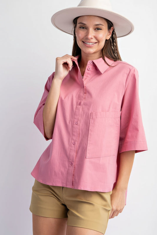 Half Sleeves Poplin Button Down Shirt