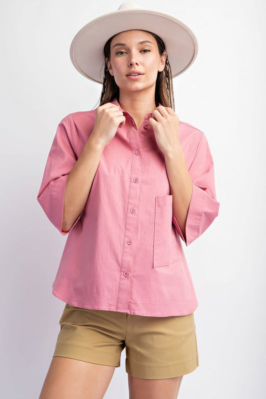 Half Sleeves Poplin Button Down Shirt