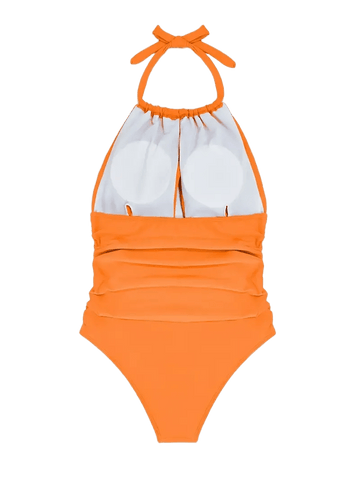 Halter Neck Ruched One-Piece Swimsuit with Keyhole Front