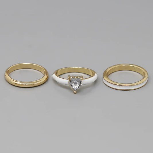 Heart Enamel Ring Set-White