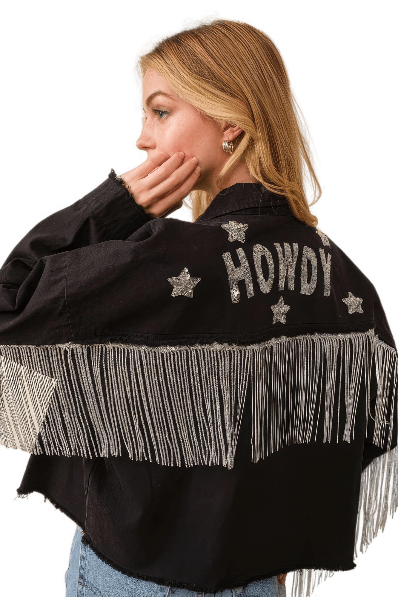 Howdy Sequin Fringe And Star Patches Jacket