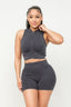 Jasmine Washed Seamless Zipper Top And Shorts Set