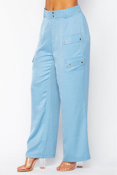 Jazzy Satin Blue Fairy Cargo Pocket Wide Leg Pants