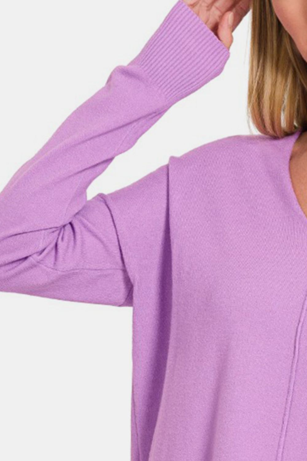 Joy Slit V-Neck Dropped Shoulder Sweater