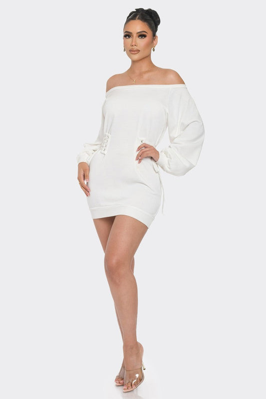 Just Vibe Off Shoulder White Mini Dress