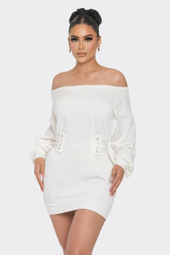 Just Vibe Off Shoulder White Mini Dress