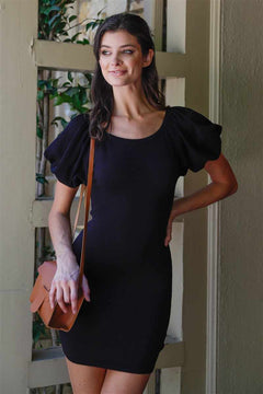 Knit Bodycon Mini Dress-Black