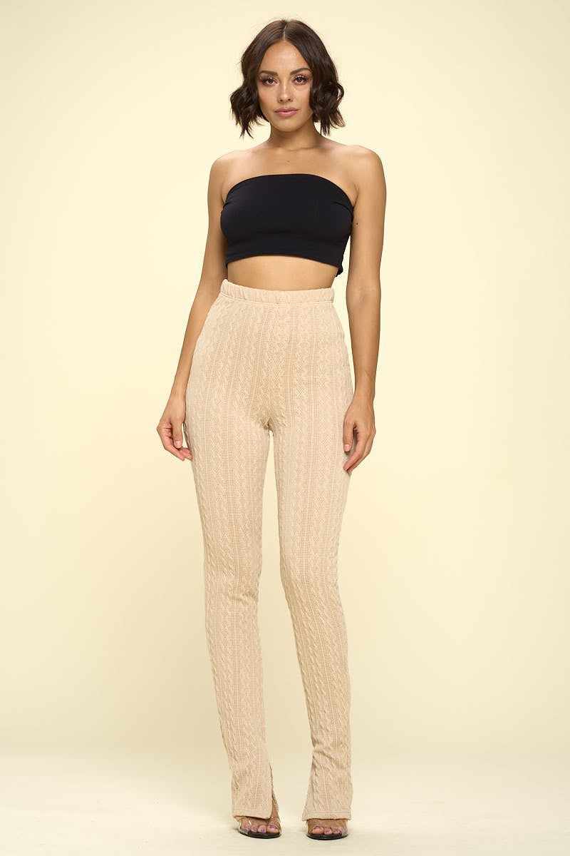 Knit High Rise Leggings-Oatmeal