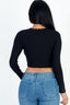 Lace Trim Long Sleeve Ribbed Crop Top