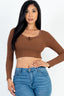 Lace Trim Long Sleeve Ribbed Crop Top