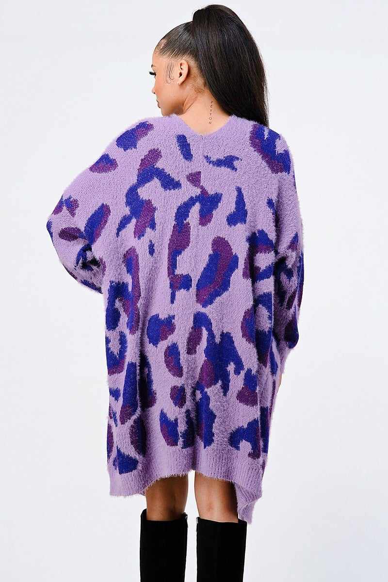 Leopard Angora Sweater Oversized Cardigan-Violet