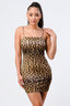 Leopard Print Knit Satin Mini Dress-Brown