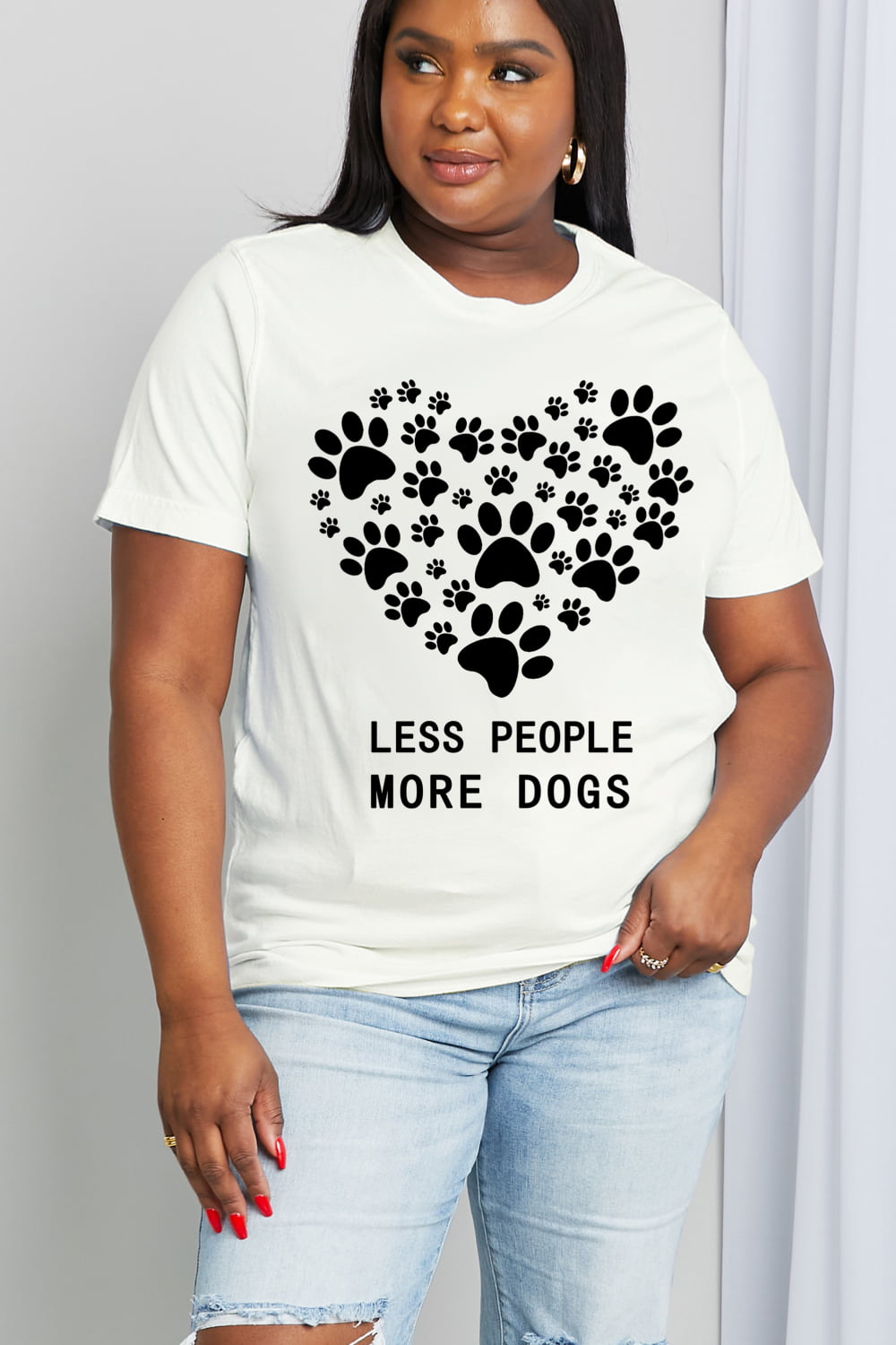 LESS PEOPLE MORE DOGS Heart Graphic Cotton Tee