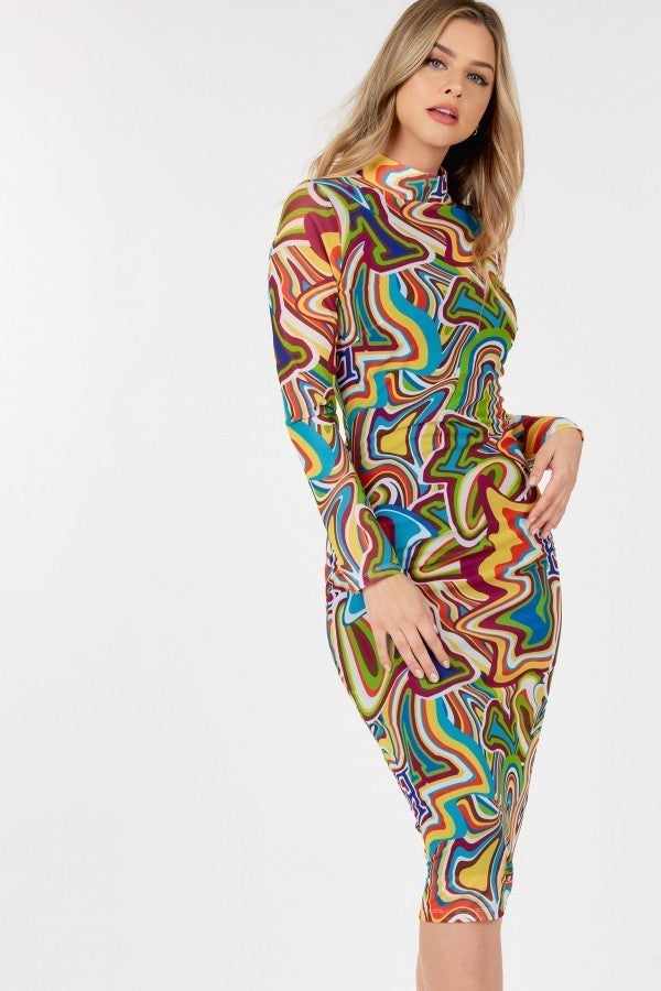 Long Sleeve Bodycon Dress-Lettering Print