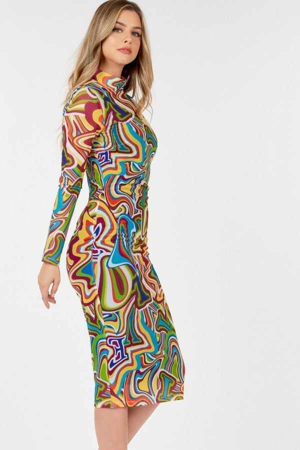 Long Sleeve Bodycon Dress-Lettering Print