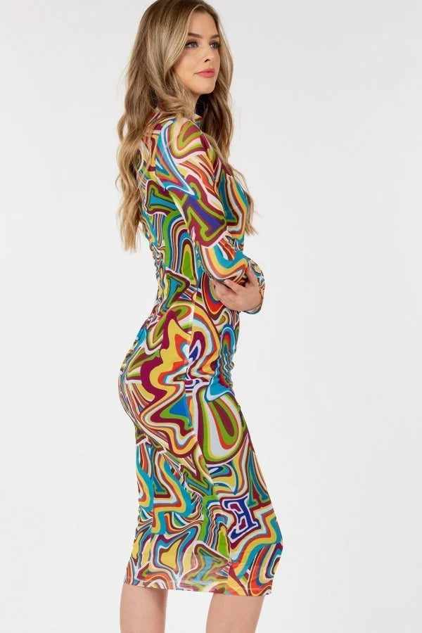 Long Sleeve Bodycon Dress-Lettering Print