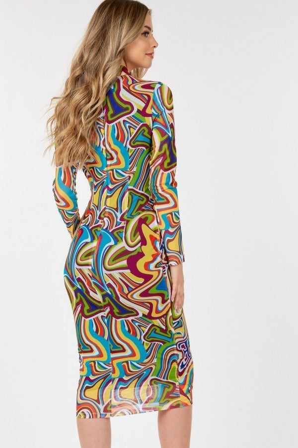 Long Sleeve Bodycon Dress-Lettering Print