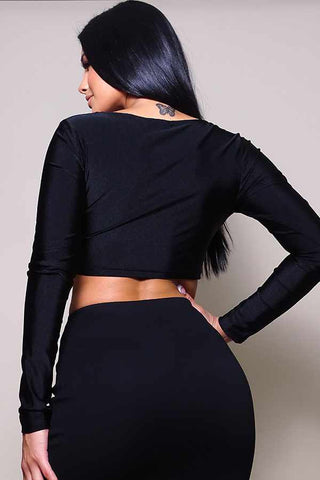 Long Sleeve Corset Top-Black