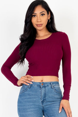 Long Sleeve Crop Top | Ribbed Knit | Round Neck