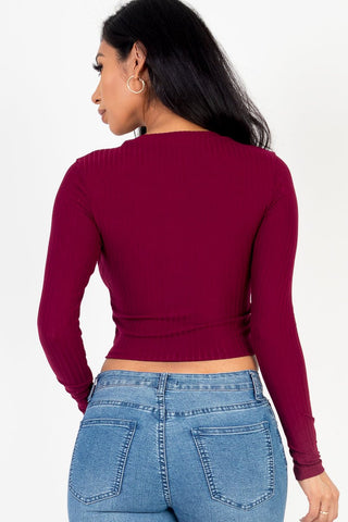 Long Sleeve Crop Top | Ribbed Knit | Round Neck