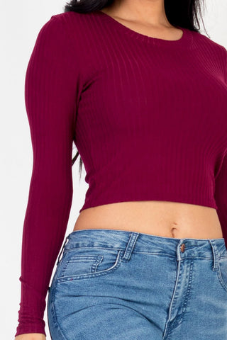 Long Sleeve Crop Top | Ribbed Knit | Round Neck