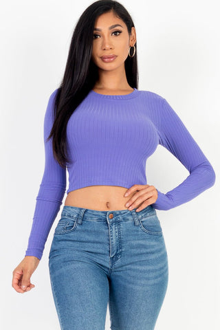 Long Sleeve Crop Top | Ribbed Knit | Round Neck