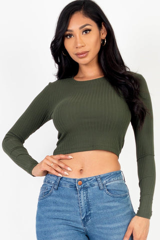 Long Sleeve Crop Top | Ribbed Knit | Round Neck