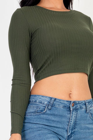 Long Sleeve Crop Top | Ribbed Knit | Round Neck