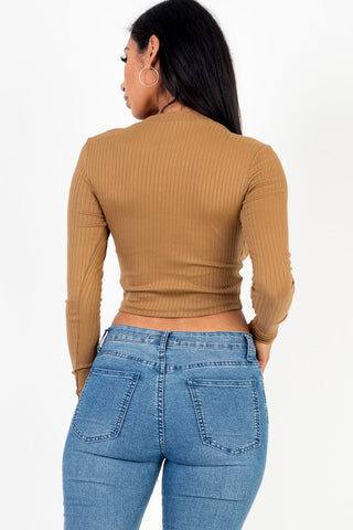 Long Sleeve Crop Top | Ribbed Knit | Round Neck