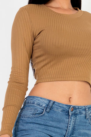Long Sleeve Crop Top | Ribbed Knit | Round Neck