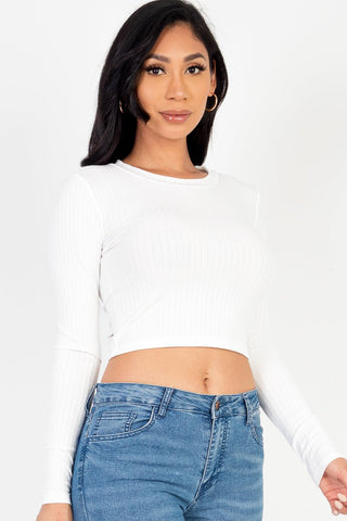 Long Sleeve Crop Top | Ribbed Knit | Round Neck