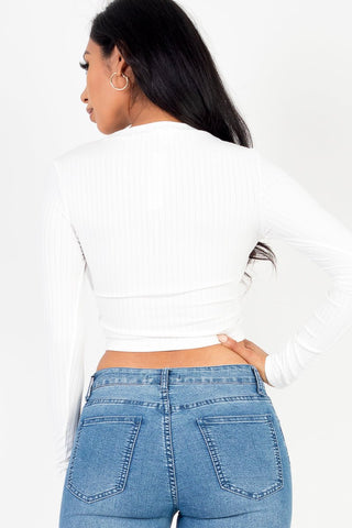 Long Sleeve Crop Top | Ribbed Knit | Round Neck