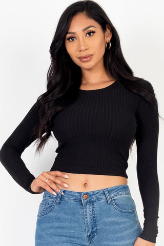 Long Sleeve Crop Top | Ribbed Knit | Round Neck