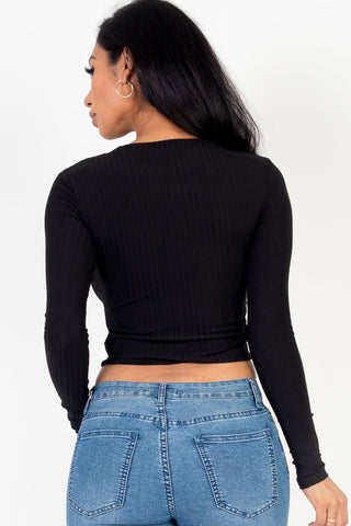 Long Sleeve Crop Top | Ribbed Knit | Round Neck