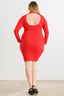 Long Sleeve Mock Neck Cut-out Back Midi Dress-Red
