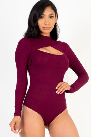 Long Sleeve Rib Knit Bodysuit | Front Cutout