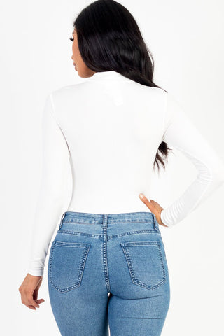 Long Sleeve Rib Knit Bodysuit | Front Cutout