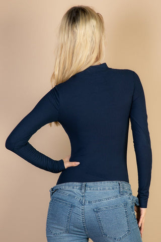 Long Sleeve Rib Knit Bodysuit | Front Cutout