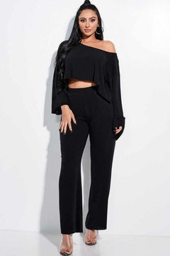 Long Slouchy Top And Pants Set-Black