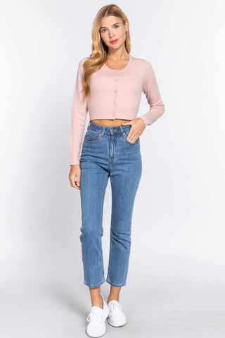 Long Slv Round Neck Viscose Sweater-Blush