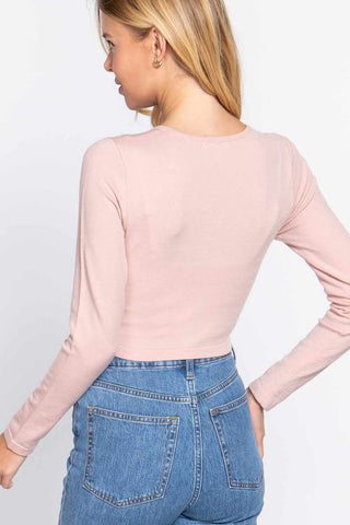 Long Slv Round Neck Viscose Sweater-Blush