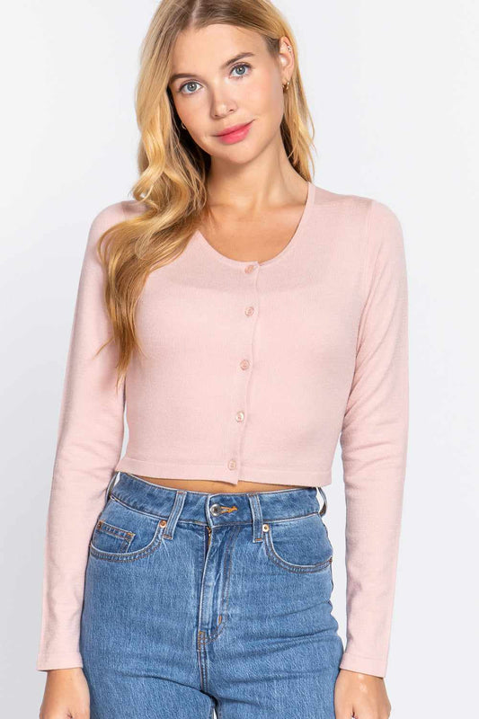 Long Slv Round Neck Viscose Sweater-Blush