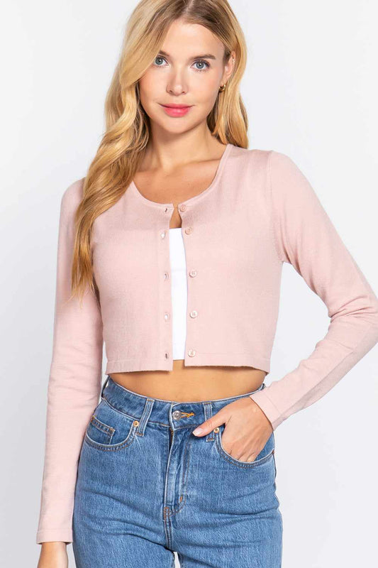 Long Slv Round Neck Viscose Sweater-Blush